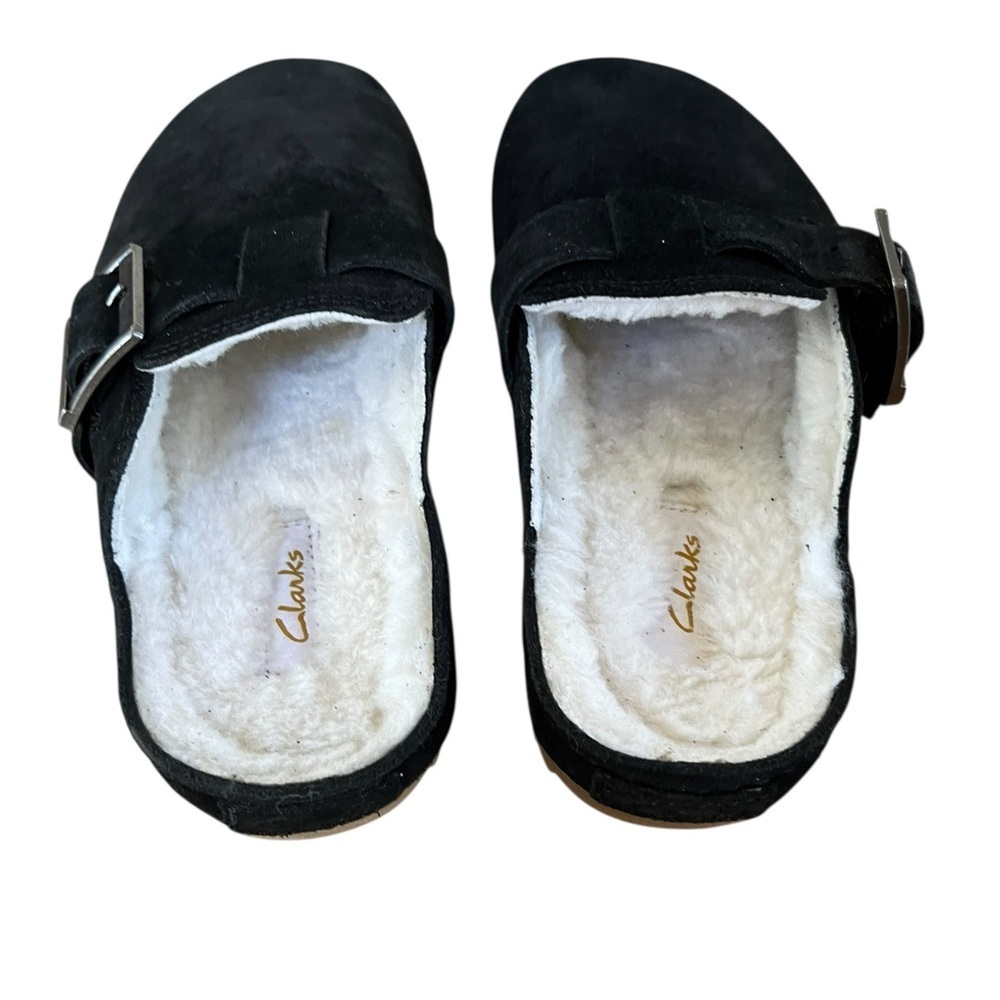 Clarks Women's Brookleigh Mule Slip On Black Suede Warmlined SZ 7 - Picture 8 of 13